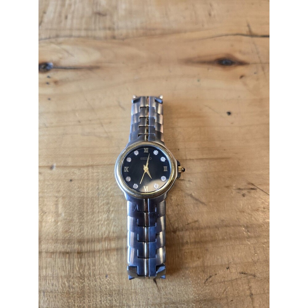 Seiko 18K Gold Capped St. Steel Diamond Black Ladies' Watch. 1N01-H966. New Bat - Picture 11 of 11
